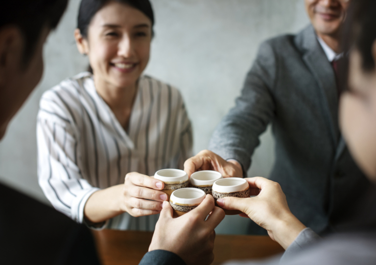 Let's make a toast cheers in Japanese greeting Kanpai